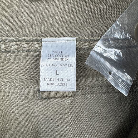 Women’s Wide Leg High Rise Pants Size Large Cropped Green Raw Hem - Picture 8 of 13